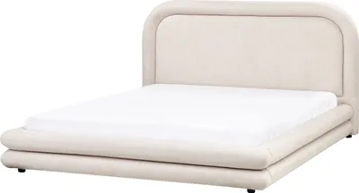 Produktbild von BELIANI Bett mit Lattenrost 160x200 cm Hellbeige Stoffbezug Leinenoptik Gepolstert Gesteppt Hohes Kopfteil Modernes Design Doppelbett Polsterbett