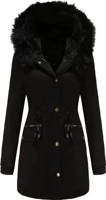 Produktbild von ASKSA Damen Winterjacke Wintermantel Baumwolljacke Warm Dickere Reißverschluss Tasche Mantel, B-Schwarz, 4XL