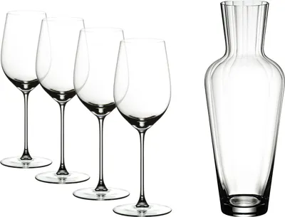 Produktbild von RIEDEL 5449/15-MOS VERITAS Riesling/Zinfandel Weinglas 4er Set & Mosel Dekanter