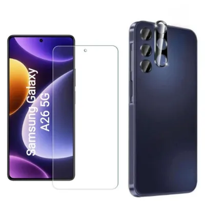 Produktbild von CLM-Tech 2er Set Schutzfolie kompatibel mit Samsung Galaxy A26 5G - 1X Panzerfolie + 1X Kameraschutz Kameraglas Panzerglas Displayschutz 9H Glas Displayfolie Schutzglas - Unterstützt Fingerabdruck-ID - Folie kristallklar