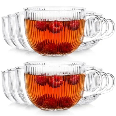 Produktbild von Vilde | Kaffeegläser 12er Set - 470 ml - mit Henkel - Geriffeltes Glas - Spülmaschinenfest