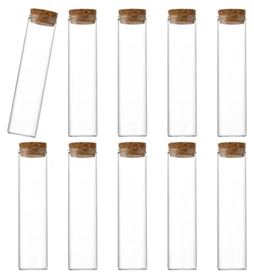 10 Klarglas-Reagenzgläser 60 ml mit Holzkorken