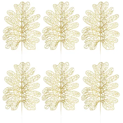 6 goldene Glitterblätter, Weihnachtsbaumschmuck, 33 cm, Gold