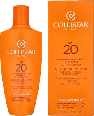 Zdjęcie produktu dla Collistar Intensive Ultra-Rapid Supertanning Treatment SPF20, Krem z filtrem przeciwsłonecznym, Twarz i ciało, Butelka, Przeciwstarzeniowy, Nawilżający, Odżywiający, Ochrona, 200 ml, Dorośli