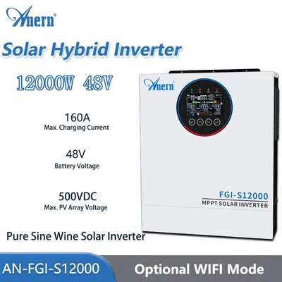 Imagen del producto de Inversor híbrido de 12 kW - 220-240 V - Voltaje de batería de 48 V - Sistema de energía solar - Inversor sin Wi-Fi