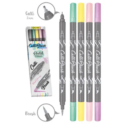 Produktbild von ONLINE Calli.Brush Pastel Edition - Pinselstift mit Doppelspitze - nicht dauerhaft - Grau, Lavendel, Minze, Vanille, Puder - wasserbasierte Tinte - 2 mm (Packung mit 5)