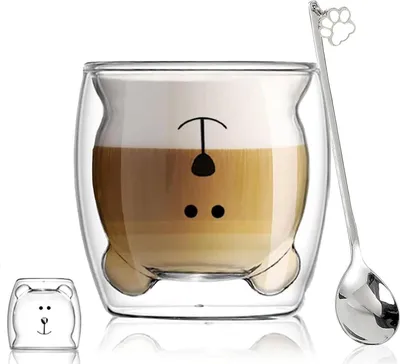Obrázok produktu pre Dvojstenné šálky na espresso 230-280 ml medveď/kočka sada 2
