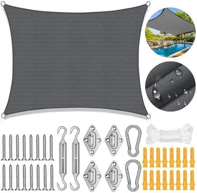 Productafbeelding van Ibenzoa® Zonnescherm, rechthoekig, 3x4 meter, waterdicht Oxford-materiaal, inclusief bevestigingsset en roestvrijstalen D-ringen – UV-bescherming voor terras, balkon en tuin