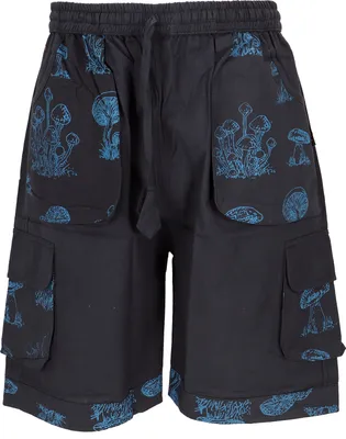 Produktbild von Ethno Yogashorts im Goastyle mit Pilzdruck - Schwarz/blau, Herren, Baumwolle, Größe: M