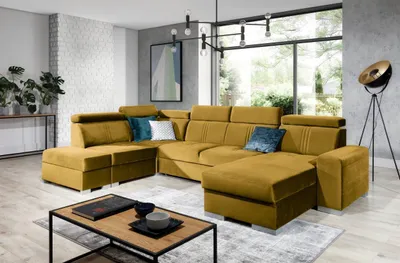 Produktbild von Wohnlandschaft Schlafsofa NOLAN inkl USB Stoff Element Honiggelb Ottomane Rechts
