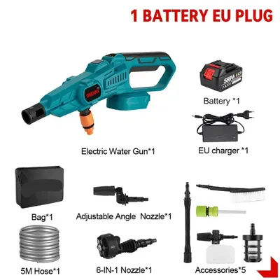 Immagine prodotto di Idropulitrice a batteria - 200 bar - Idropulitrice portatile - Wireless, 3500W - Pistola per schiuma potente - con ugello multifunzione 6-in-1