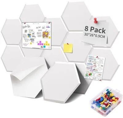 Produktbild von Famanu Set von 8 hexagonalen Filz-Pinnwänden – Porzellanweiß, selbstklebend, 30x26x0,9 cm