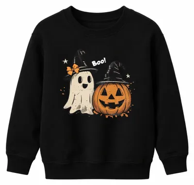 Image de Sweat à capuche pour enfant, motif citrouille d'Halloween, fantôme, chapeau de sorcière, noir, taille 140
