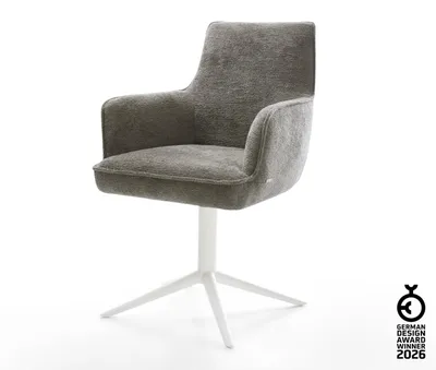 Immagine prodotto di DELIFE Sedia girevole Heira-Flex con braccioli Bouclé Soft Mud Base bianca Girevole a 360° Funzione dondolo Nucleo a molle tascabili