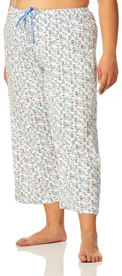 Produktbild von HUE Damen Printed Knit Capri Pajama Sleep Pant Pyjamahose, White/ICY Margarita,