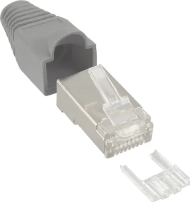 Produktbild von InLine 10er Pack Crimpst. RJ45 gesch., mit Knickschutz & Einfädelhilfe, grau, Grau, Kunststoff, 44 g, 10 Stück(e), 70 mm, 123 mm