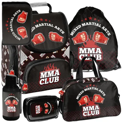 Produktbild von Schulranzen 6-tlg. Set für Mädchen & Jungen MMA fight – Paso Ranzen, Mäppchen, Tasche, Flasche, Frühstückstasche