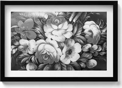 Produktbild von Weiße und weiße Blumen– Wandbild mit Rahmen – Gerahmtes Bild  – Wanddekoration – 60x40 cm –  Schwarz Rahmen
