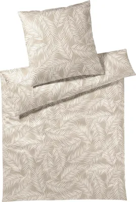 Produktbild von elegante Mako-Satin Bettwäsche-Garnitur Maison Leaves Farbe Natur Größe 155x220+80x80