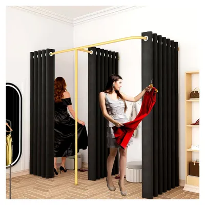 Produktbild von Doppelte Umkleidekabine, F-förmige schwarze Umkleidekabine für Boutiquen und Modegeschäfte, Sichtschutz für große Umkleidekabinen, Wandtrennvorhang (Schwarz, 100×200×200cm)