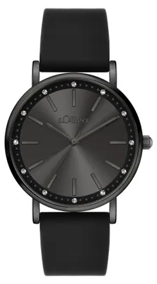 Produktbild von s.Oliver Damenuhr - Rund - Schwarz - 18 mm - Elegante Damenuhr aus Metall mit Qu