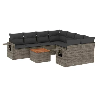 Immagine prodotto di Set Divano da Giardino 9 pz con Cuscini Grigio in Polyrattan