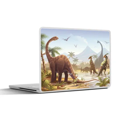 Produktbild von MuchoWow® Laptop Aufkleber Sticker Cover Dinosaurier - Landschaft - Tropisch - Kinder - Jungen 36.5x27.5 cm - Laptop-Sticker