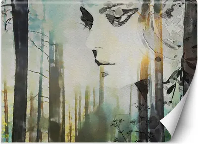Produktbild von Vlies fototapete Abstrakte Frau und Wald in Pastell 450x315 cm Feeby Grün inkl. Kleber einfache Montage