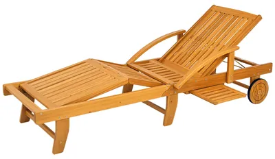 Produktbild von Sonnenliege Holz klappbar Gartenliege mit Seitentisch, Rolle, 4-Fach verstellbare Rückenlehne Teak