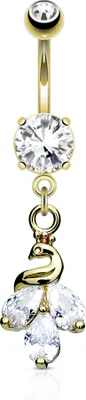Produktbild von Bauchnabelpiercing Piercing Pfau Peacock Kristalle 14 kt vergoldet Nabelpiercing Bananabell