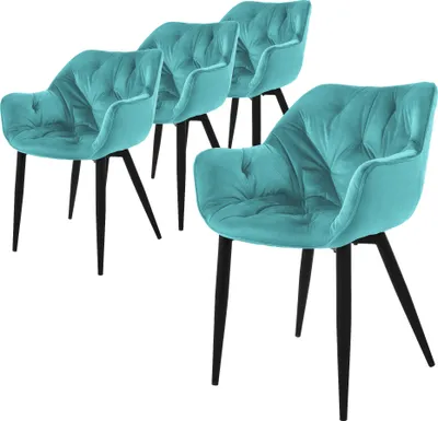 Produktbild von ML-Design 4er Set Esszimmerstuhl mit Rückenlehne, Petrol, aus Samt