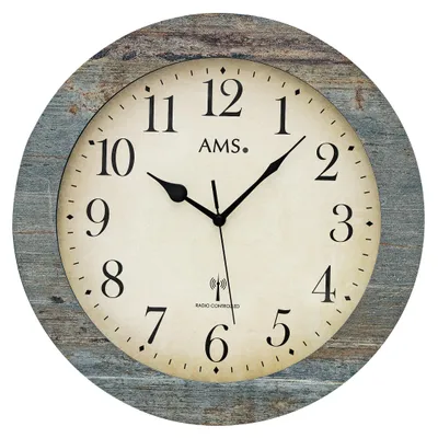 Produktbild von AMS Funk-Wanduhr Holz/ Glas blau-grau strukturiert