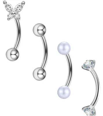 Obrázek produktu pro Ohnutý piercingový šroub, 8 mm, chirurgická ocel, 1,2 mm, 4 kusy, zirkonový tělesný šperk