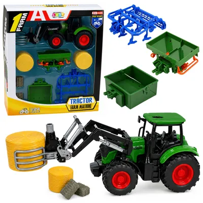 Obrázek produktu pro Zemědělský set traktor s drapákem na balíky Zemědělský přívěs seno 1:24