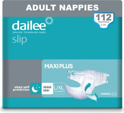 Produktbild von Dailee Slip Maxi Plus L/XL - 112x Windeln für Erwachsene -  Inkontinenz für Frauen und Männer - 8,5 Tropfen (120-160 cm Hüftumfang) - 112 Stück