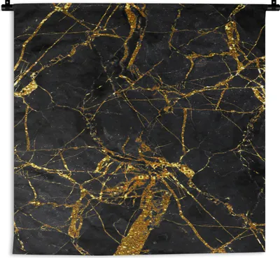 Produktbild von MuchoWow® Wandteppich Wandbehang Marmor - Gold - Schwarz - Glitter 60x60 cm Tapisserie Dekoration Wandtuch - Dekorationen - Wand Decke