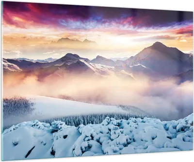 Produktbild von Bilder auf glas - Berge Schnee Winter - 100x70cm - Glasbilder - Wandbilder - Kunstdruck - zum Aufhängen bereit - Wanddekoration aus Glas - Glas Bilder - Wandbild auf Glas - Einteilig - GAA100x70-3596