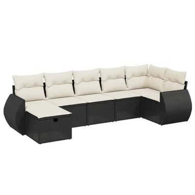 Produktbild von vidaXL 7-tlg. Garten-Sofagarnitur mit Kissen Schwarz Poly Rattan
