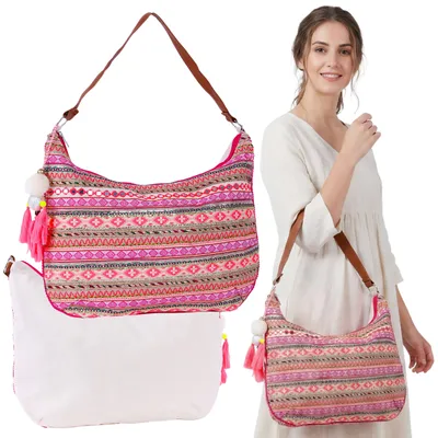 Produktbild von Farbenfrohe Boho-Umhängetasche – geräumige Damenhandtasche mit Schlüsselanhänger