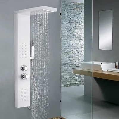 Produktbild von Panel prysznicowy ACXIN Bateria prysznicowa ze stali nierdzewnej System prysznicowy 4 w 1 ze słuchawką prysznicową Deszczownica Prysznic z masażem i wodospadem Biały