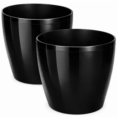 Zdjęcie produktu dla Zestaw 2 dekoracyjnych doniczek plastikowych - czarne, średnica 18 cm