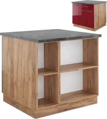 Produktbild von Kücheninsel Vicco Fame-Line Bordeaux Hochglanz/Goldkraft Eiche 90 cm mit Schublade, ohne Arbeitsplatte, Model 38719