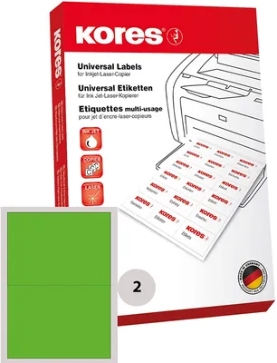 Immagine prodotto di Etichette universali Kores, 210,0 x 148,0 mm, senza bordo, verde