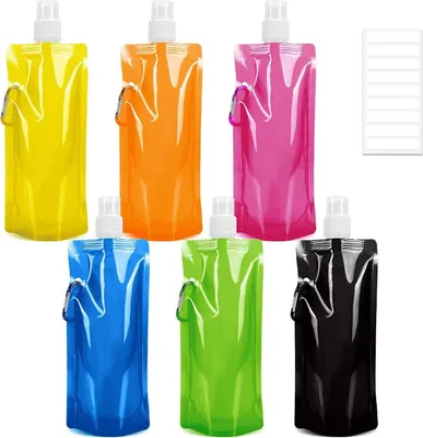 Productafbeelding van Opvouwbare drinkzakjes 480 ml - 6 stuks - Met karabijn