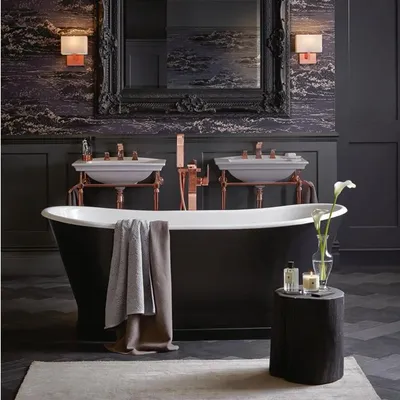 Immagine prodotto di Casa Padrino vasca in ghisa nera / bianca 170 x 68 x H. 69,5 cm - Vasca da bagno curvilinea freestanding - Arredo bagno barocco e liberty