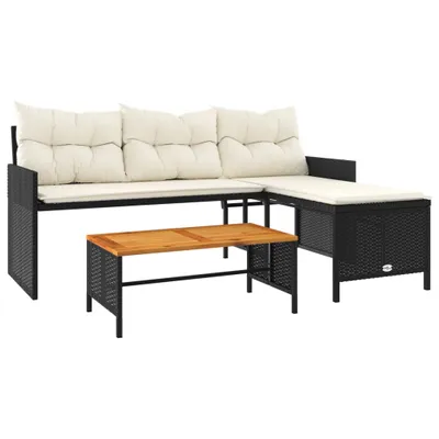 Produktbild von Gartensofa in L-Form mit Tisch und Kissen Schwarz Poly Rattan