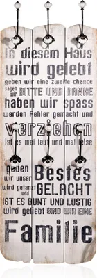 Produktbild von Mucola wieszak ścienny 100cm wieszak na płaszcze z 6 haczykami Shabby Chic drewniany wieszak na płaszcze panel - powiedzenie W tym domu mieszka
