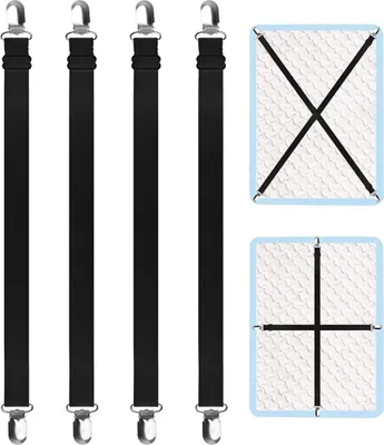 Produktbild von 4 Stück Verstellbare Betttuchspanner, Elastische Bettlakenspanner mit Metallclips, faltenfreie Bettlakenbefestigung, Schwarz | Für Matratze, Bügelbrett, Sofa