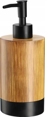 Image de Distributeur de savon KADAX, distributeur de savon manuel de 350 ml, aspect bois, doseur de savon en plastique, distributeur à pompe pour salle de bain et WC, distributeur de savon liquide (bois-noir)