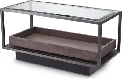 Immagine prodotto di Tavolino Casa Padrino bronzo/grigio 90 x 42 x h. 44 cm - Tavolo rettangolare con piano in vetro e impiallacciatura pregiata - Mobili per il soggiorno - Mobili - Arredi